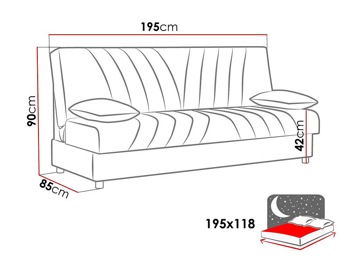 Canapé convertible Columbus 148, Disponible, 90x195x85cm, Mobilier déjà assemblé