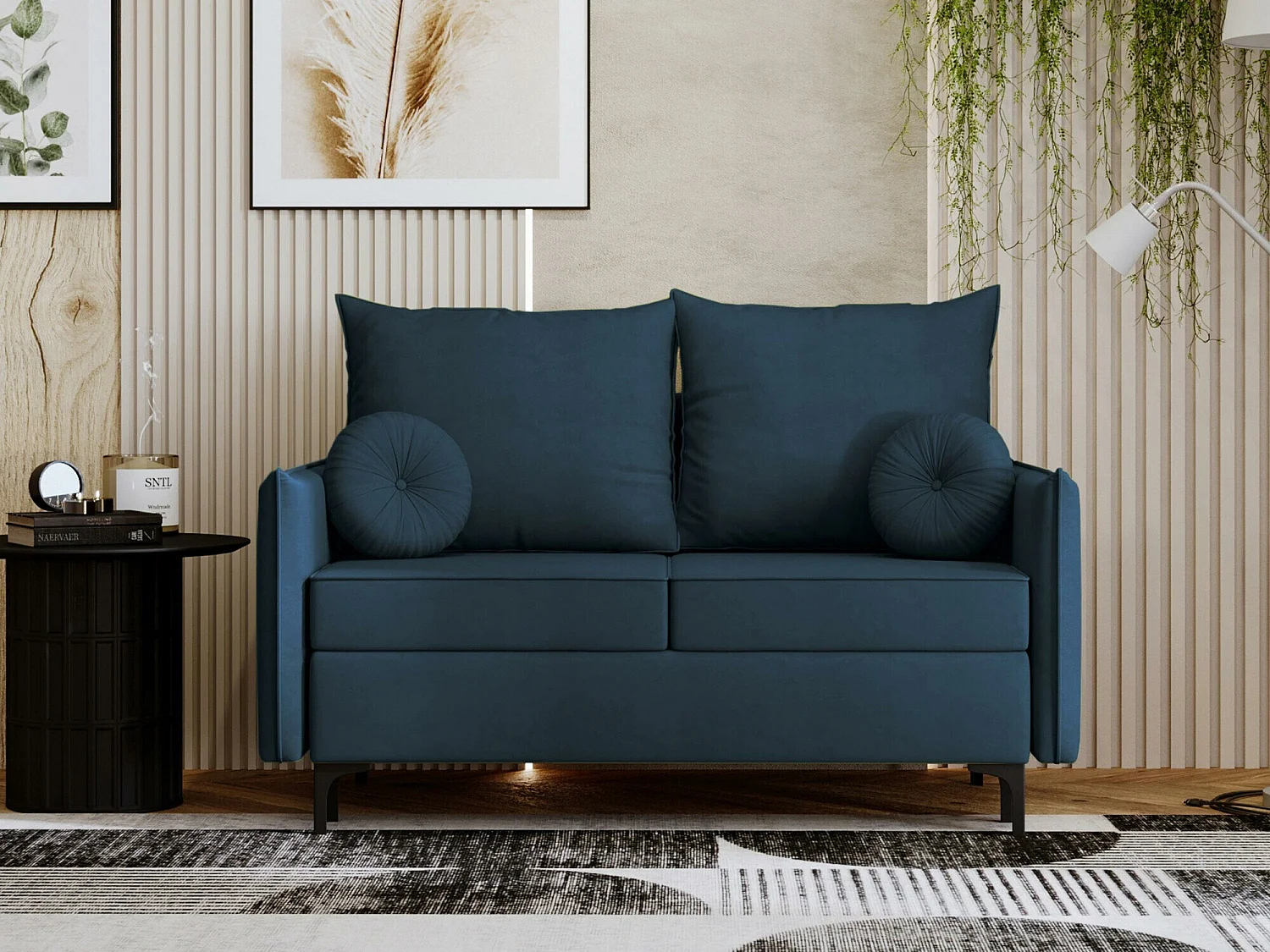 Canapé convertible 2 places en tissu bleu CLOVIS 101x145x96 cm