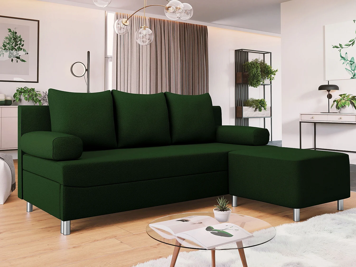 Canapé convertible 2 places en tissu vert 86x192x80 cm
