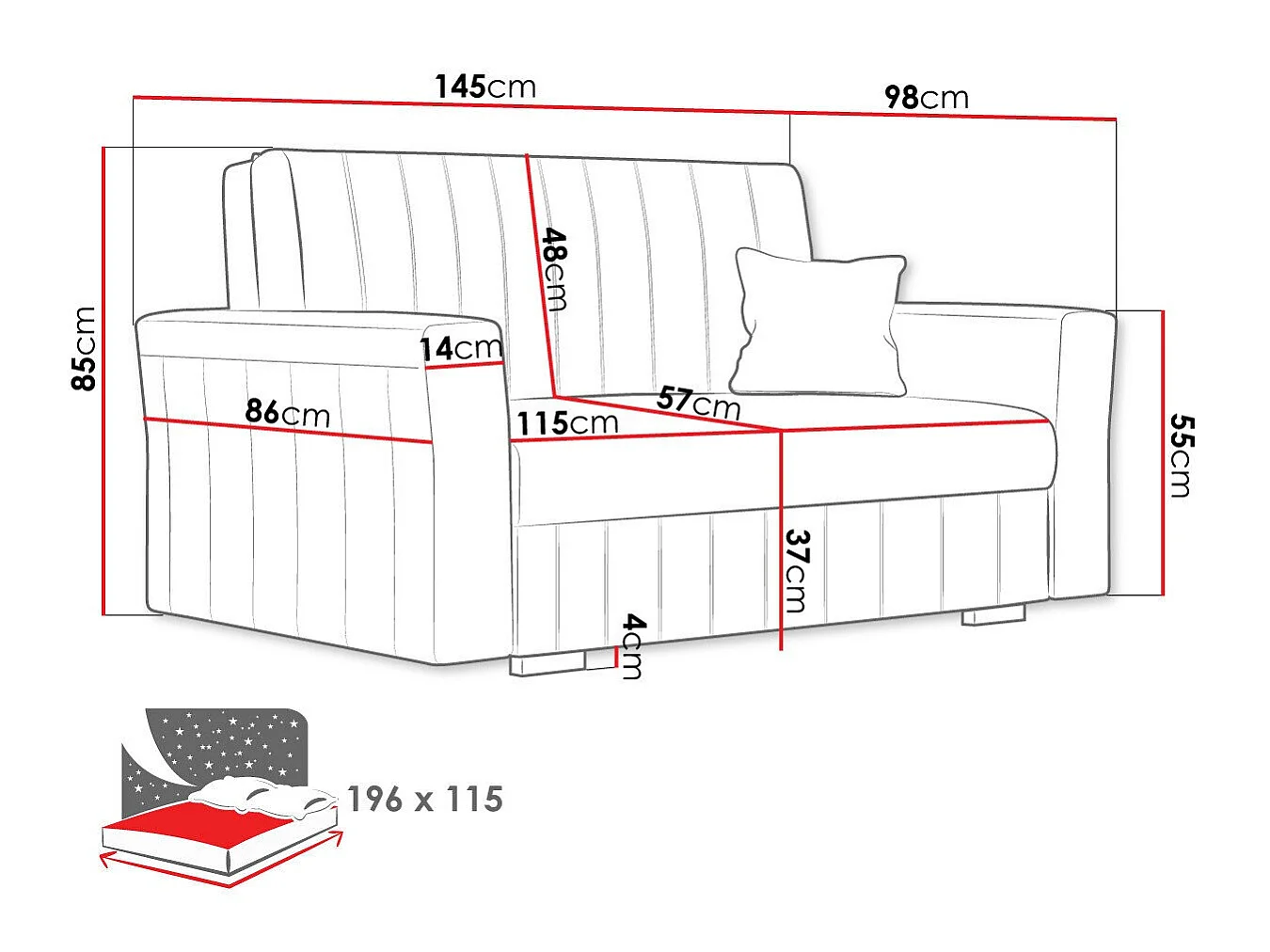 Sofá cama Orinen II, Almacenaje, Muebles ya montados, 9x15x10cm