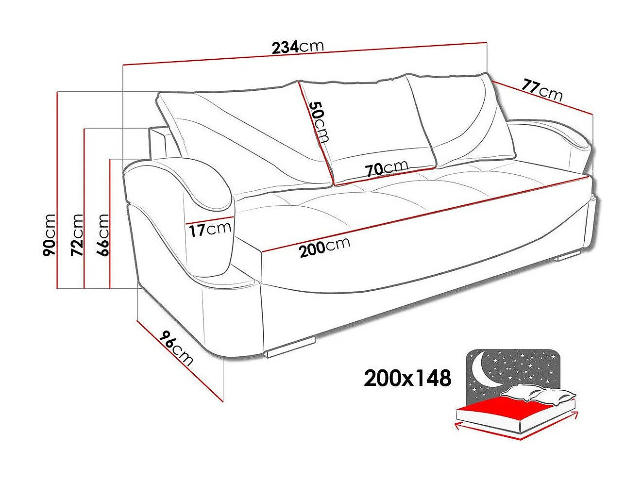 Sofá-cama Decatur 103, Cama com arrumação, 9x23x10cm