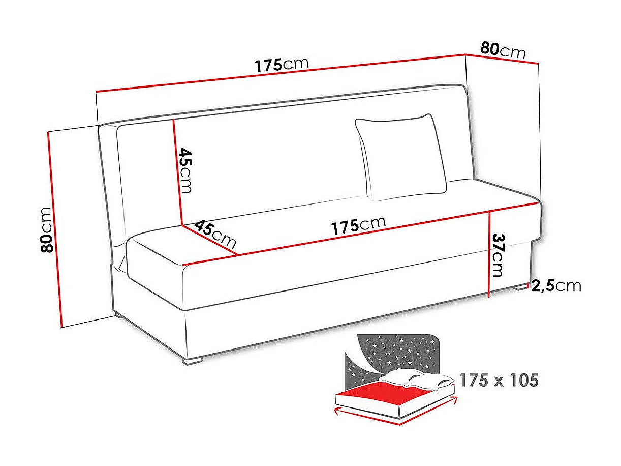 Sofá-cama Columbus 119, Almacenaje, 80x175x80cm