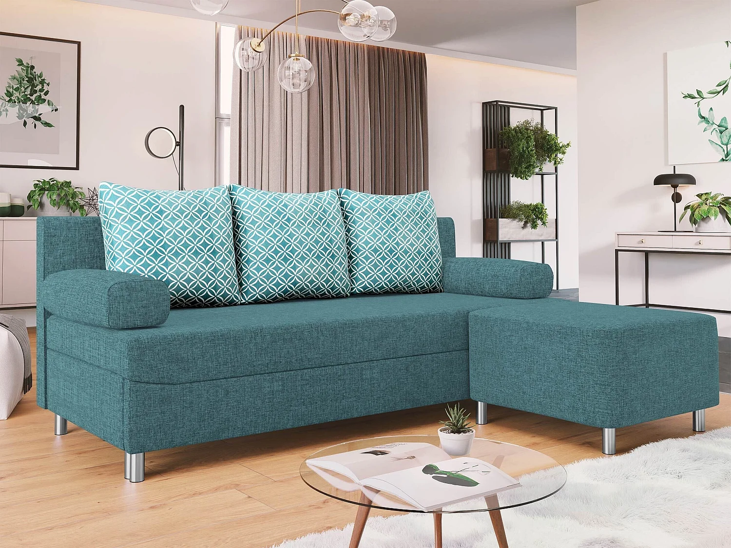 Canapé convertible 2 places en tissu bleu turquoise