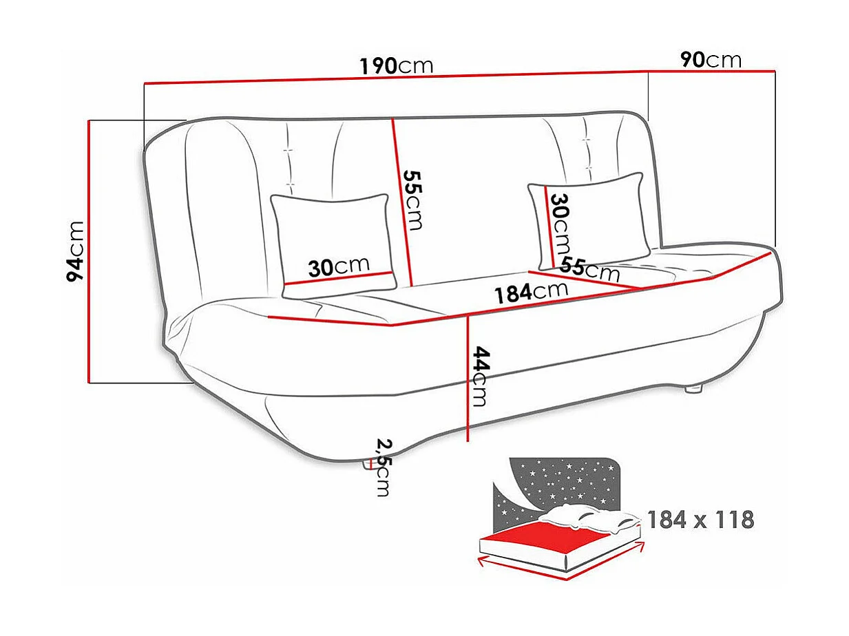 Canapé convertible Comfivo Cervus, Disponible, 94x190x90cm