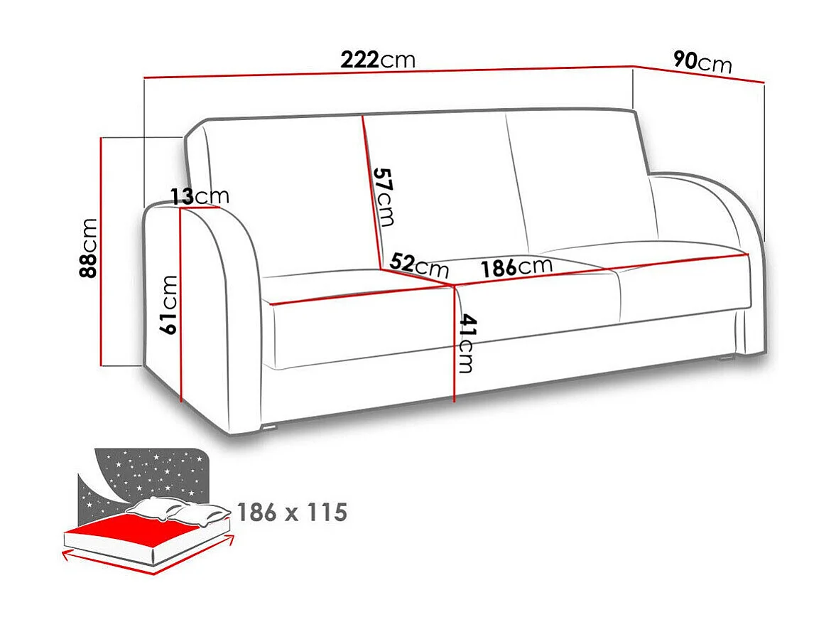 Sofá cama Providence 172, Cama com arrumação, 9x22x9cm
