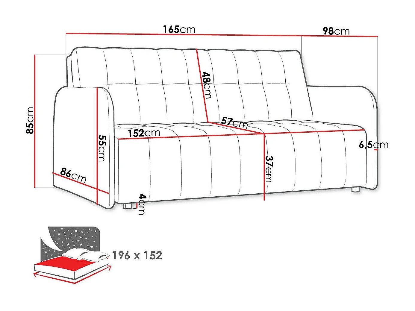 Sofá-cama Columbus 179, Cama com arrumação, 9x17x10cm