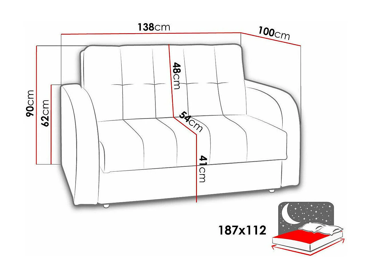 Sofá cama Providence 105, Cama com arrumação, 9x14x10cm