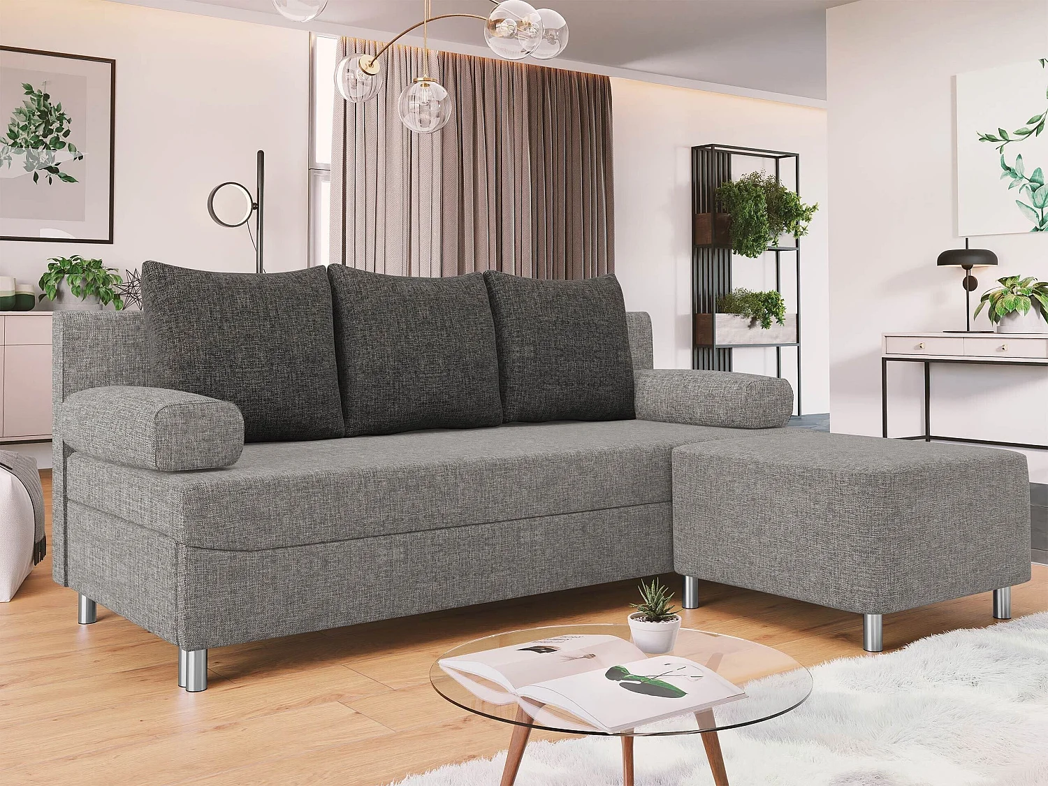 Canapé convertible 2 places en tissu gris 86x192x80 cm