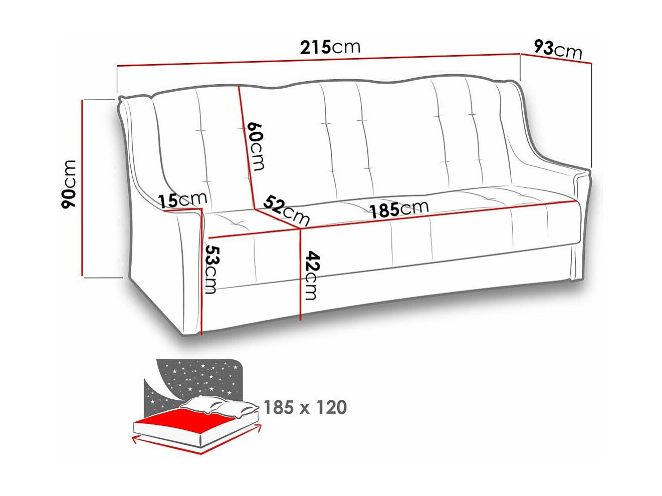 Canapé convertible Providence 109, Disponible, 90x215x93cm