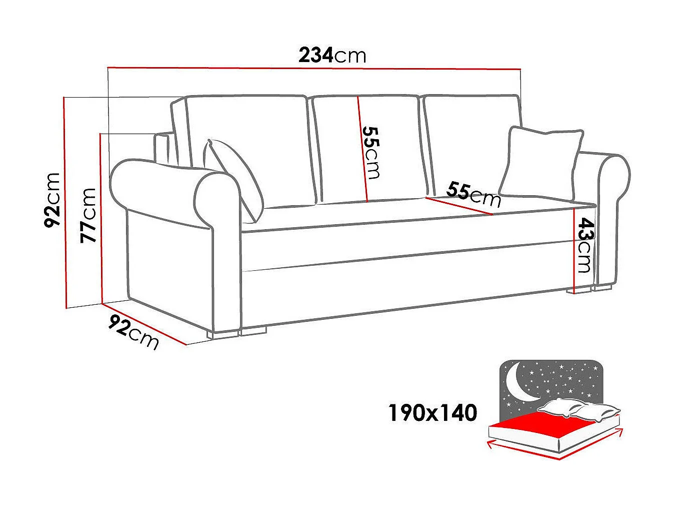 Sofá-cama Columbus 130, Cama com arrumação, 9x23x9cm