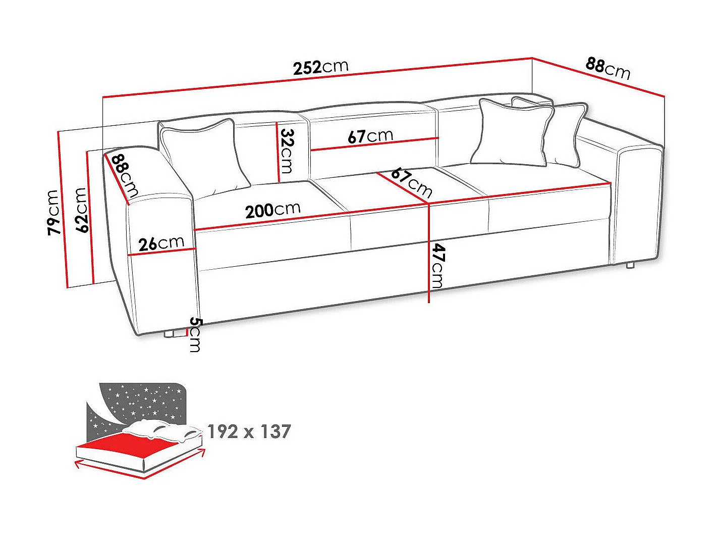 Canapé convertible Clovis 114, 79x252x88cm