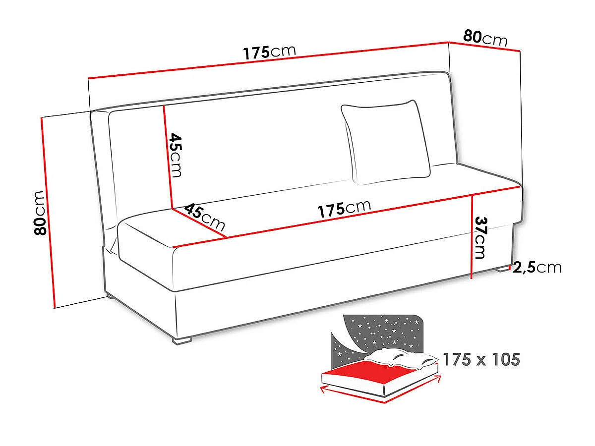 Sofá cama Columbus 119, Almacenaje, 8x18x8cm