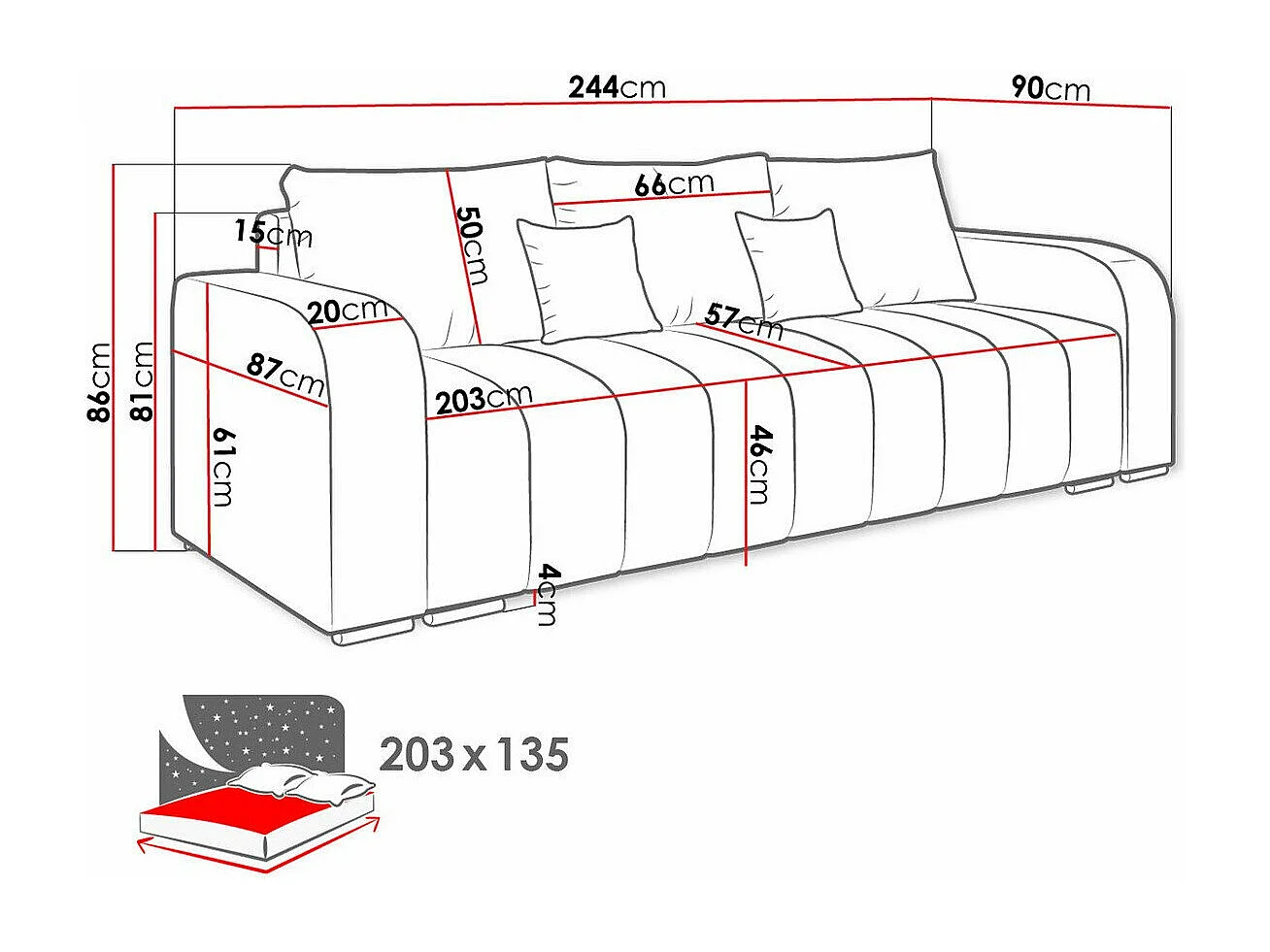 Sofá cama Muncie 106, Cama com arrumação, 9x24x9cm