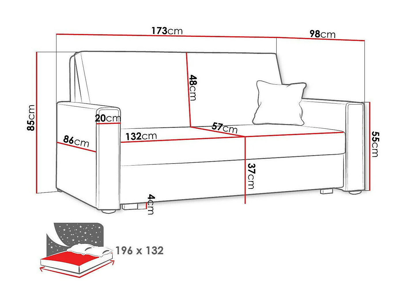 Divano letto Columbus 182, Con, 85x173x98cm, Mobile già assemblato