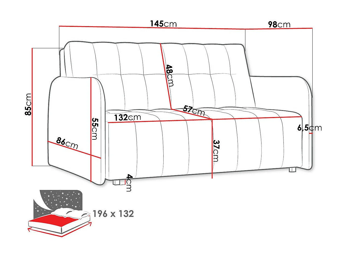 Canapé convertible Aquarin III, Disponible, 85x145x98cm, Mobilier déjà assemblé