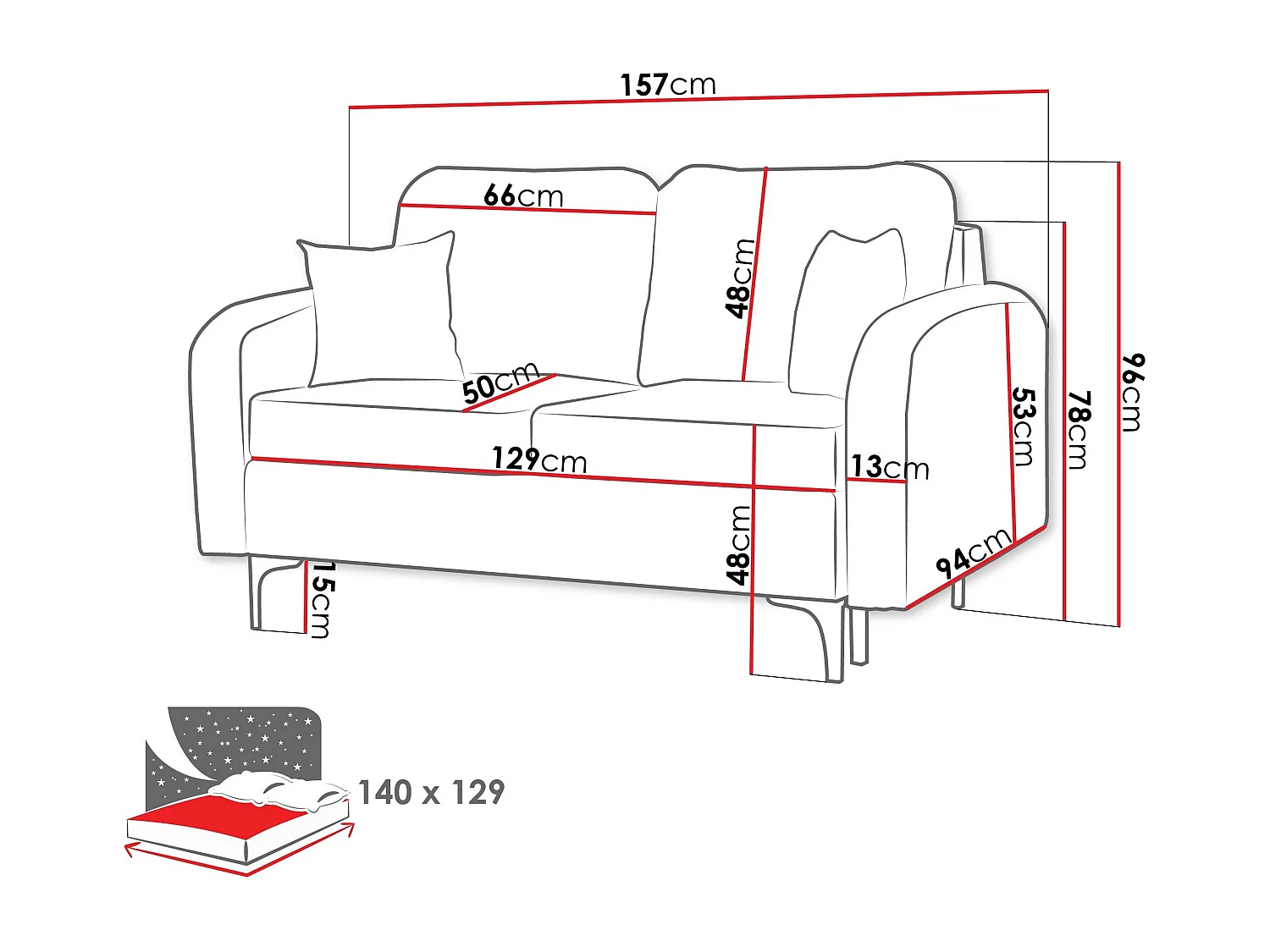 Sofá cama Torlua 101, Almacenaje, 96x157x94cm