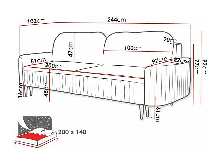 Canapé convertible Kingston 138, Disponible, 92x244x102cm