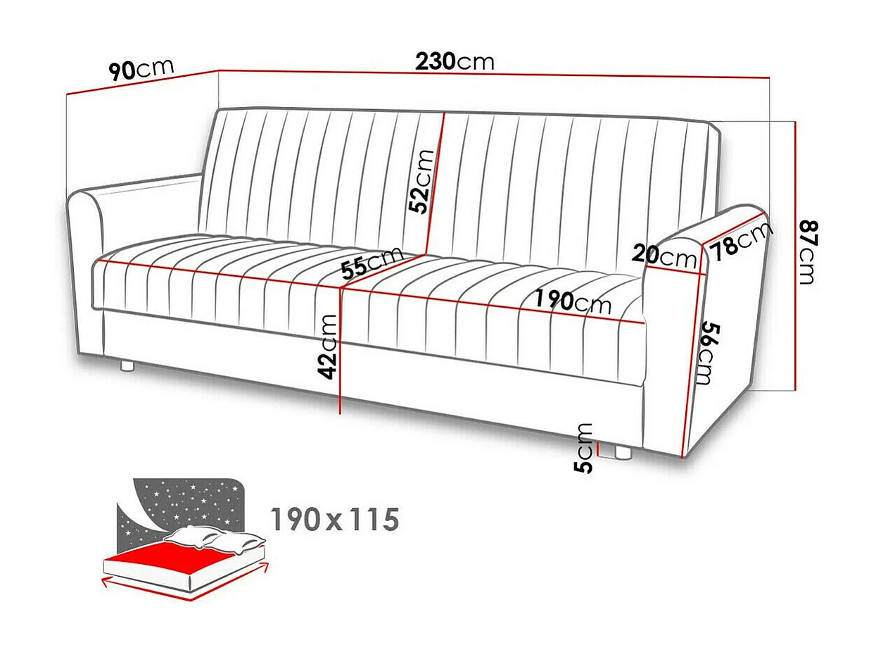 Sofá-cama Columbus 142, Almacenaje, 87x230x90cm