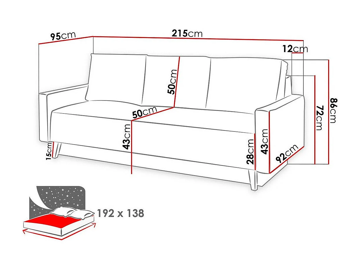 Sofá cama Etrmoru 135, Cama com arrumação, 9x22x9cm