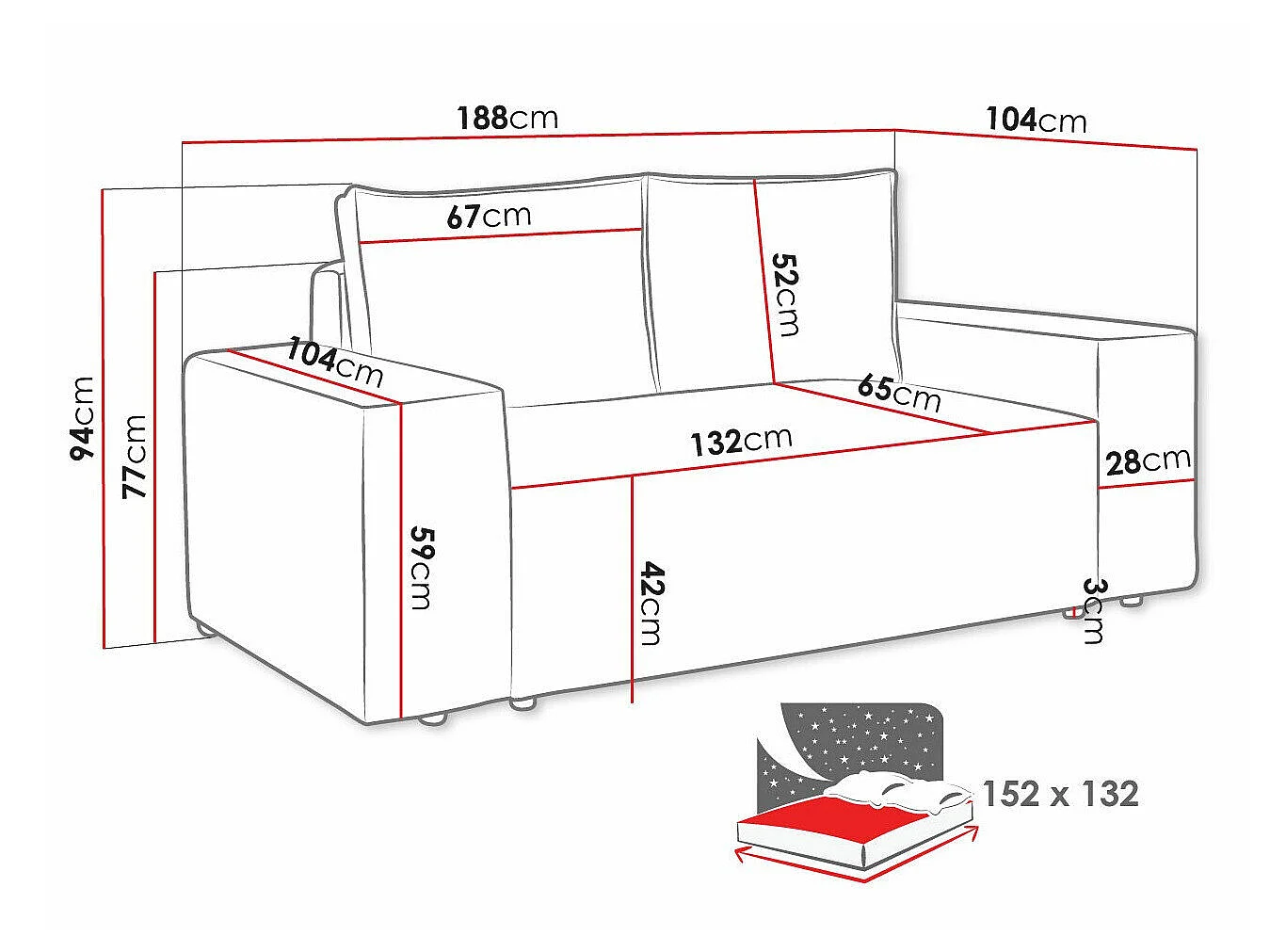 Sofá cama Clovis 107, Almacenaje, 9x19x10cm