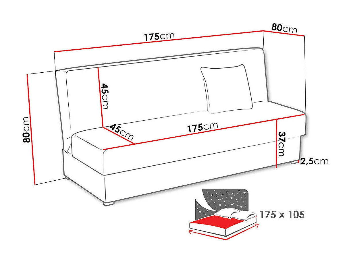 Sofá-cama Columbus 119, Almacenaje, 80x175x80cm