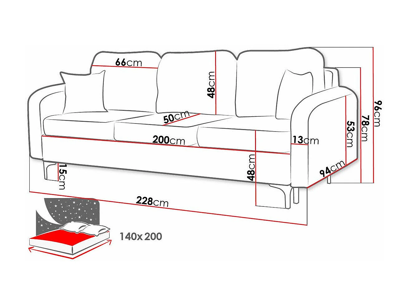 Canapé convertible Torlua 102, Boîte de literie, 96x228x94cm
