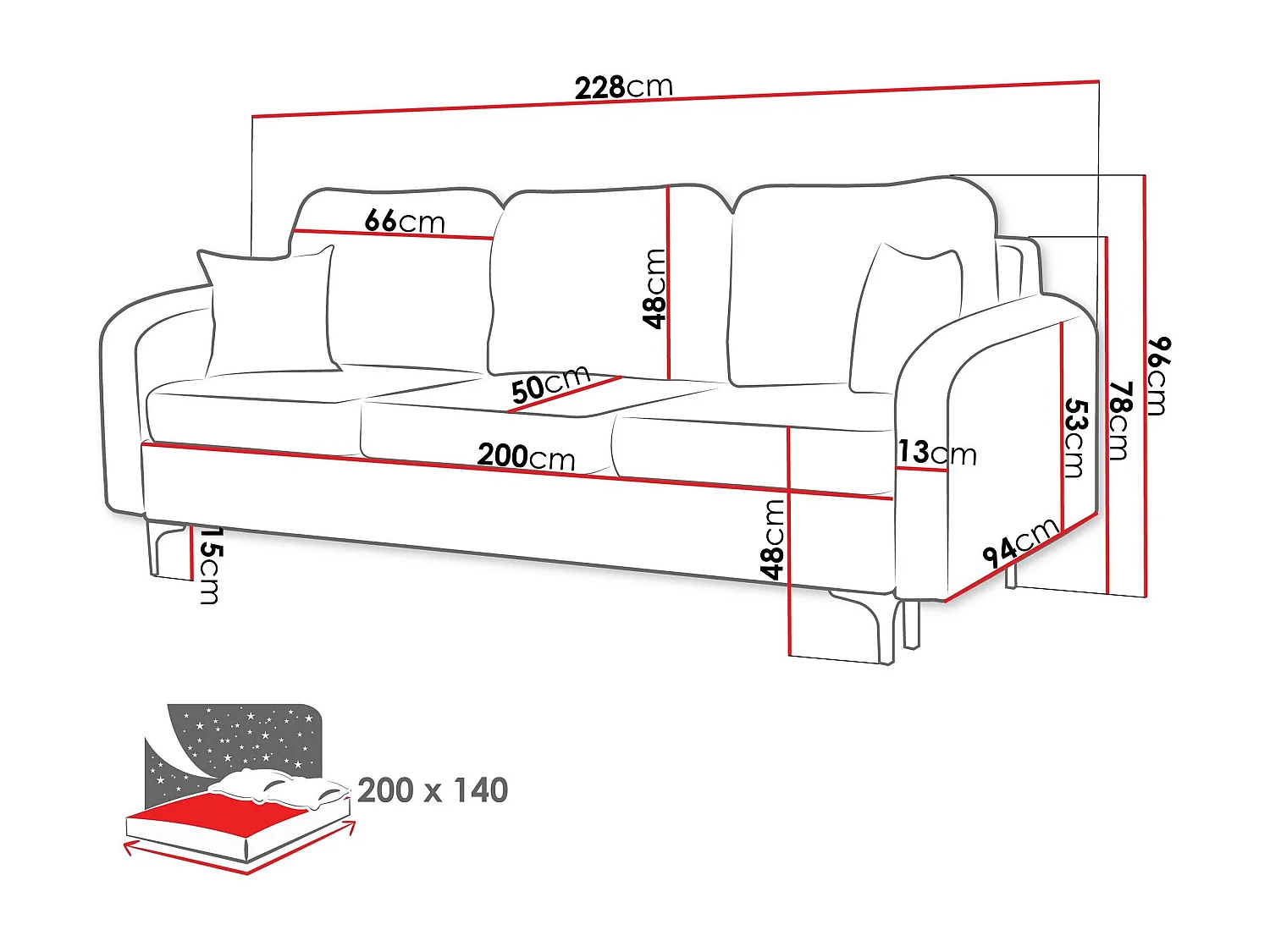 Canapé convertible Torlua 102, Disponible, 96x228x94cm