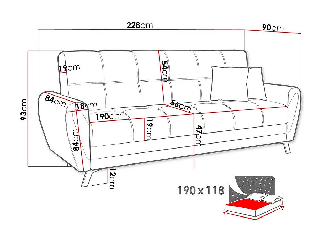 Sofá-cama Columbus 156, Cama com arrumação, 9x23x9cm