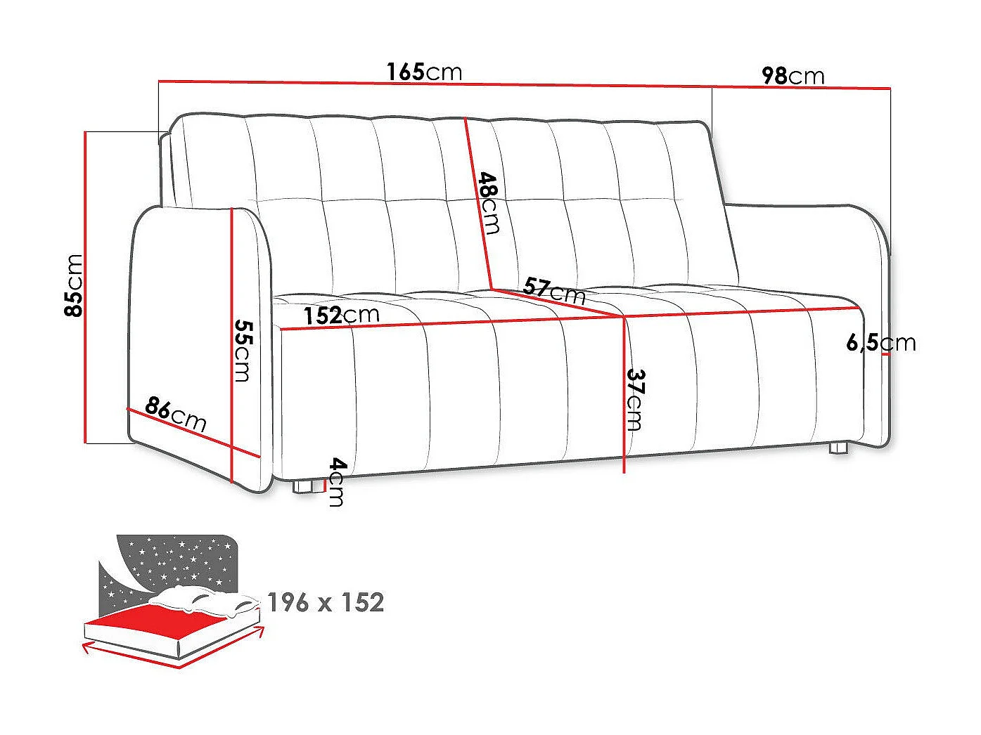 Sofá-cama Columbus 179, Almacenaje, 85x165x98cm, Muebles ya montados