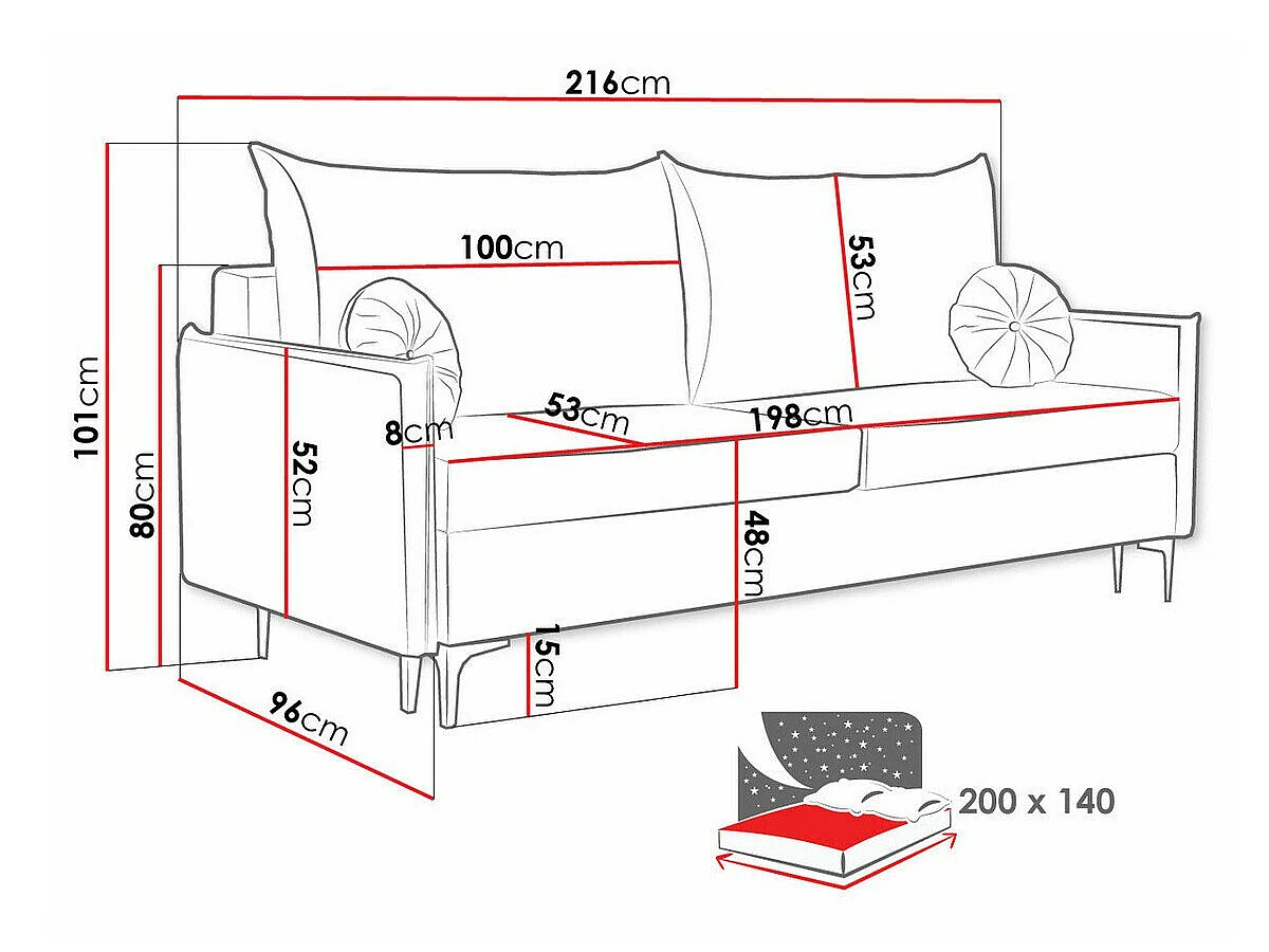 Sofá cama Clovis 103, Almacenaje, 10x22x10cm
