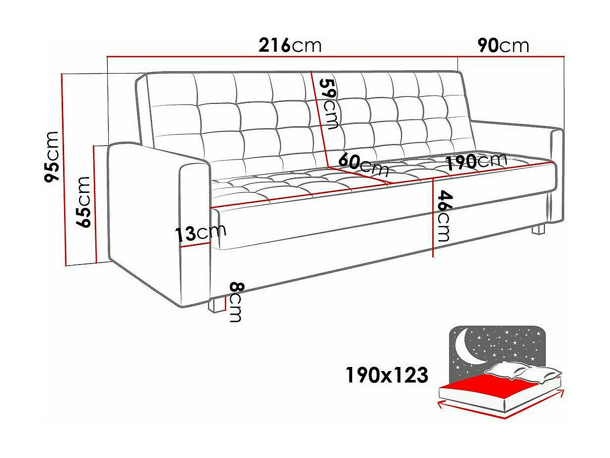 Sofá-cama Decatur 105, Cama com arrumação, 10x22x9cm