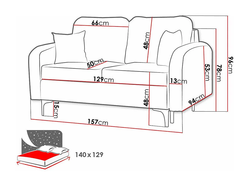 Sofá cama Torlua 101, Cama com arrumação, 10x16x9cm