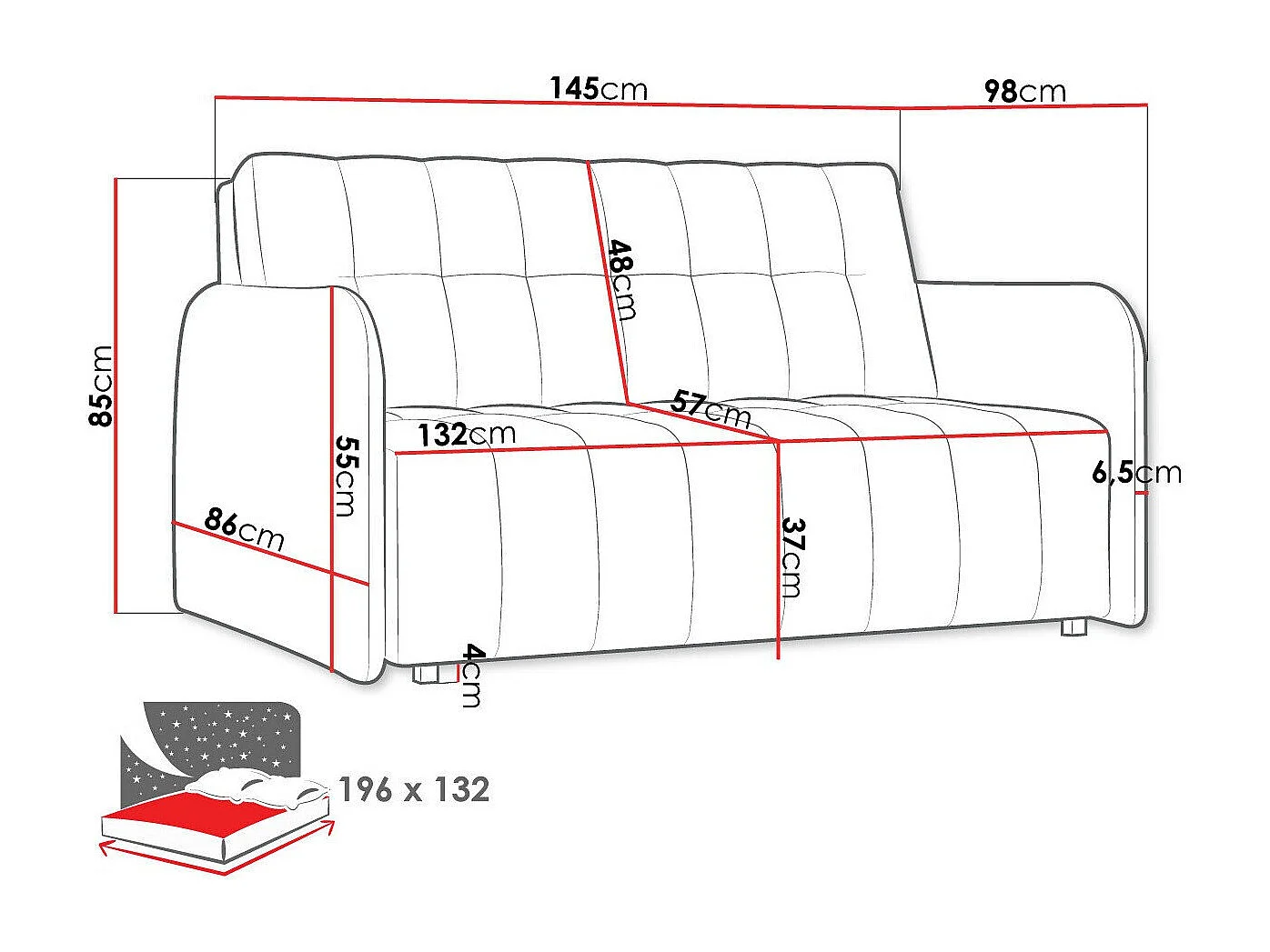 Sofá-cama Columbus 178, Almacenaje, 85x145x98cm, Muebles ya montados