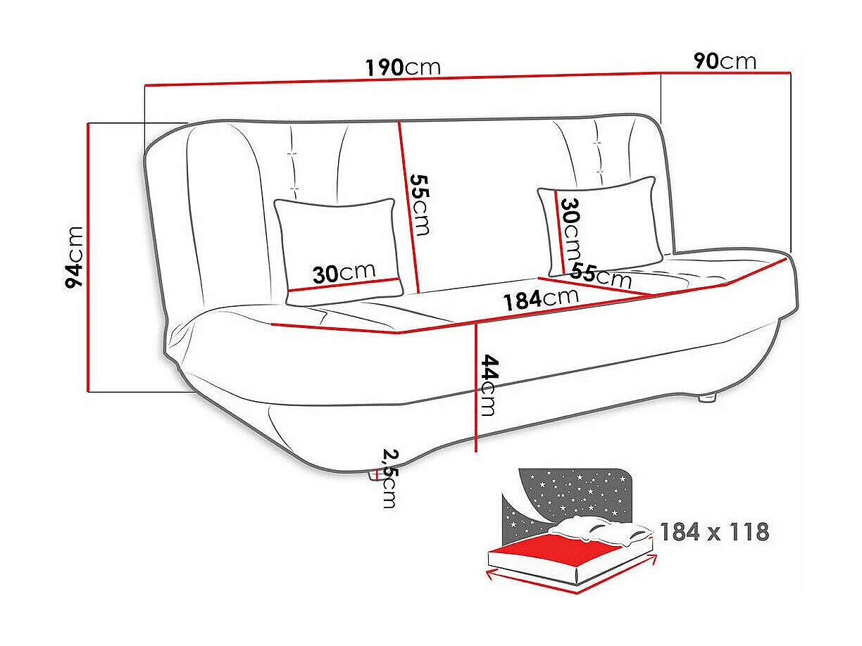 Sofá-cama Comfivo 239, Cama com arrumação, 9x19x9cm