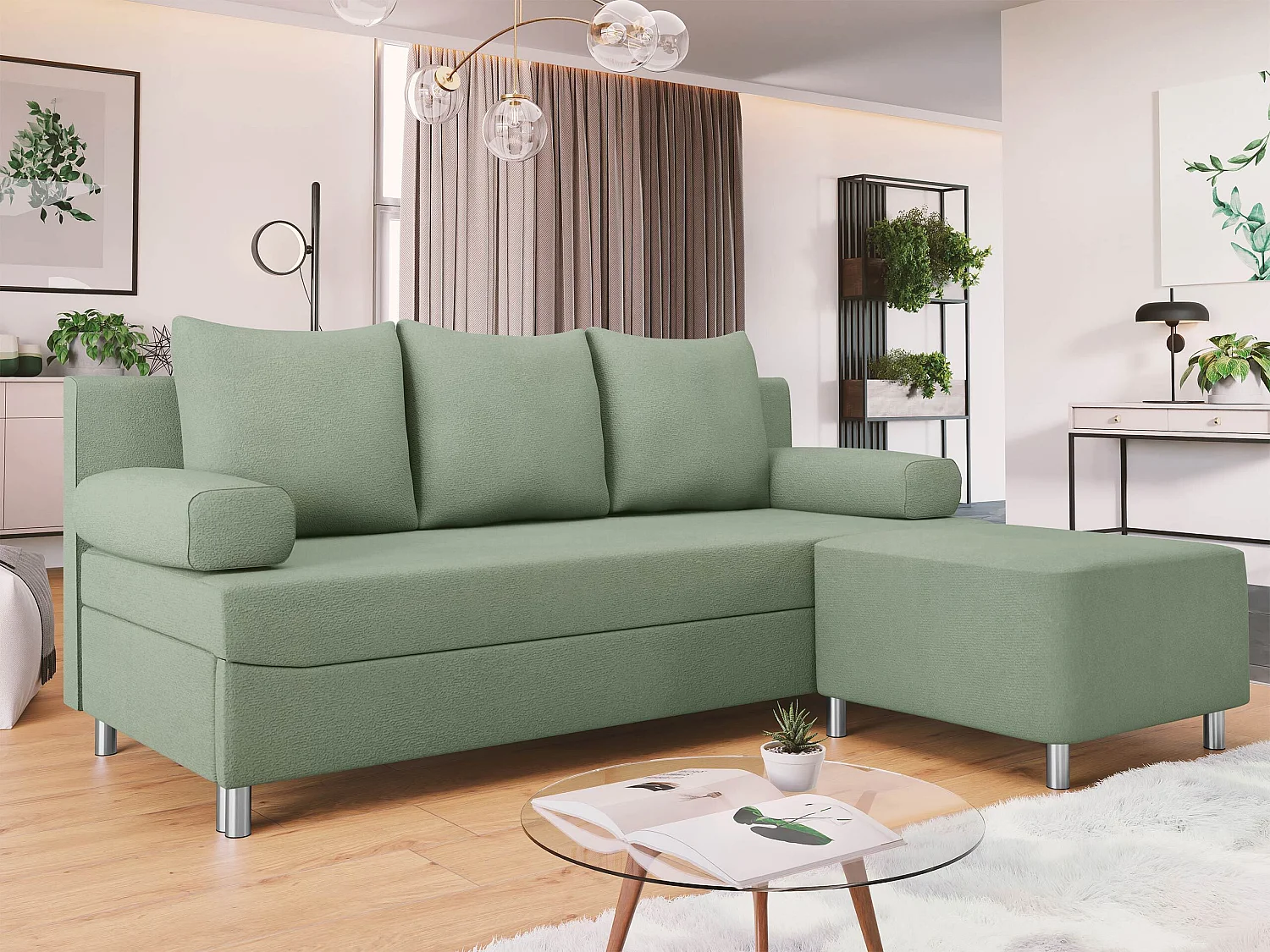 Canapé convertible 2 places en tissu vert 86x192x80 cm