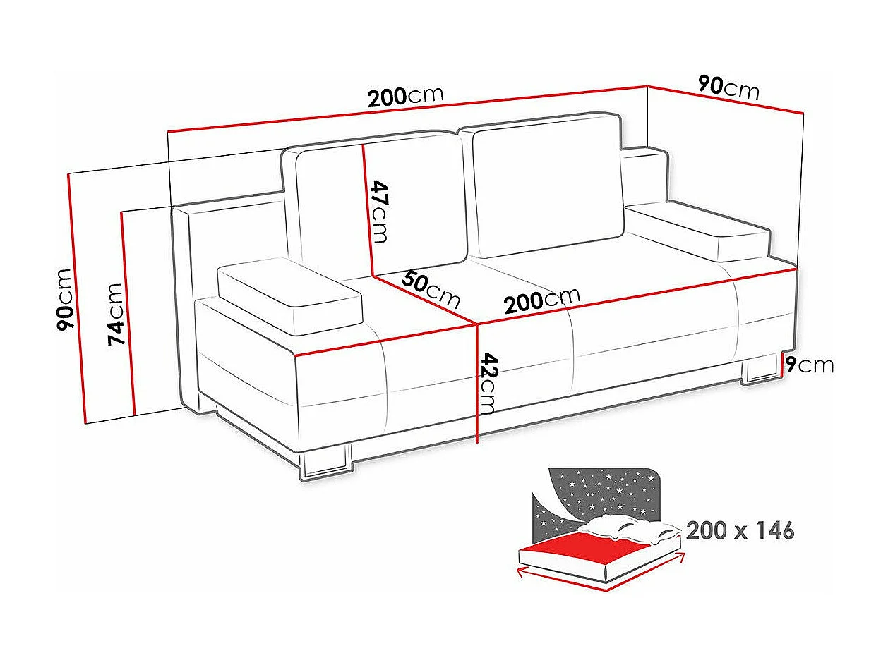 Sofá-cama Columbus 143, Cama com arrumação, 9x20x9cm