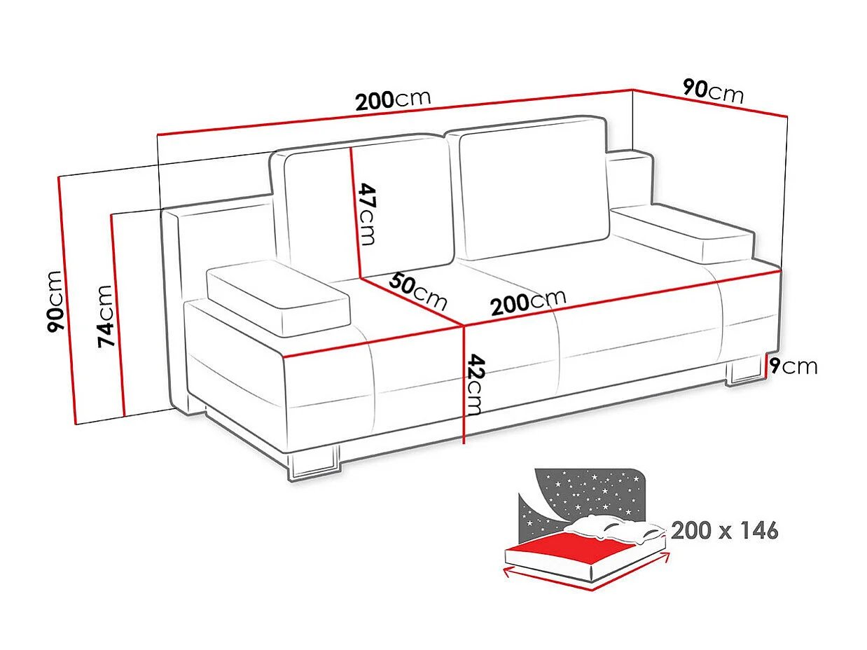 Canapé convertible 4 places en tissu gris COLUMBUS 90x200x90 cm