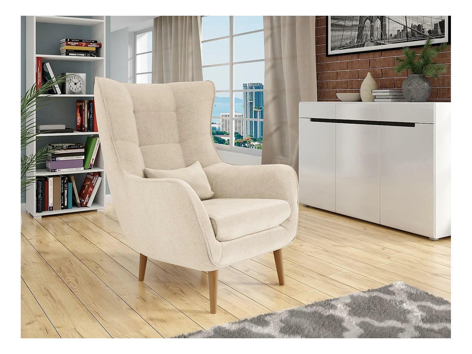 Fauteuil Comfivo 204, Brun clair, 106x80x95cm, Tapisserie, Pieds: Bois