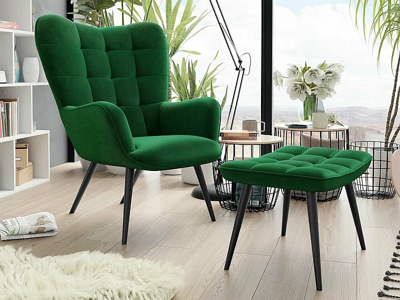 Fauteuil Comfivo 320, Vert, 96x78x73cm, Tissu, Pieds: Métal