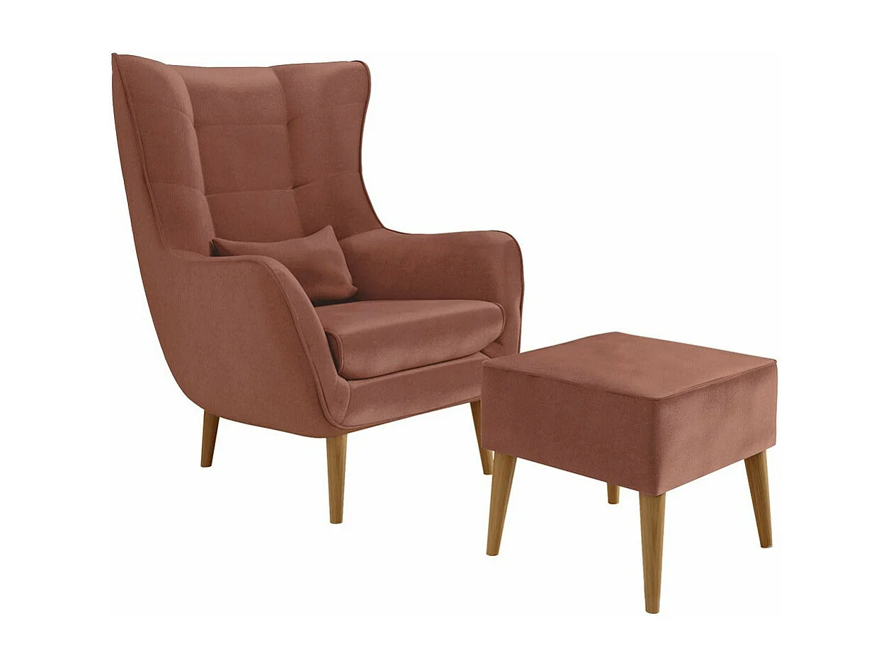 Fauteuil Comfivo 206, Rose, 106x80x95cm, Tapisserie, Pieds: Bois