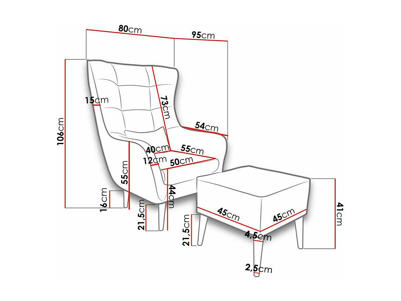 Fauteuil Comfivo 206, Rose, 106x80x95cm, Tapisserie, Pieds: Bois