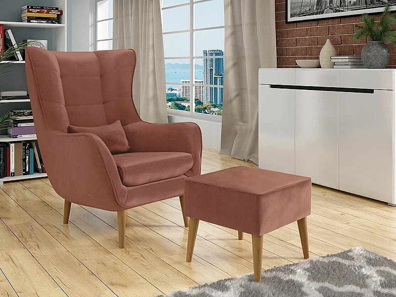 Sillón Comfivo 206, Rosa, 106x80x95cm, Tapiz, Patas: Madera