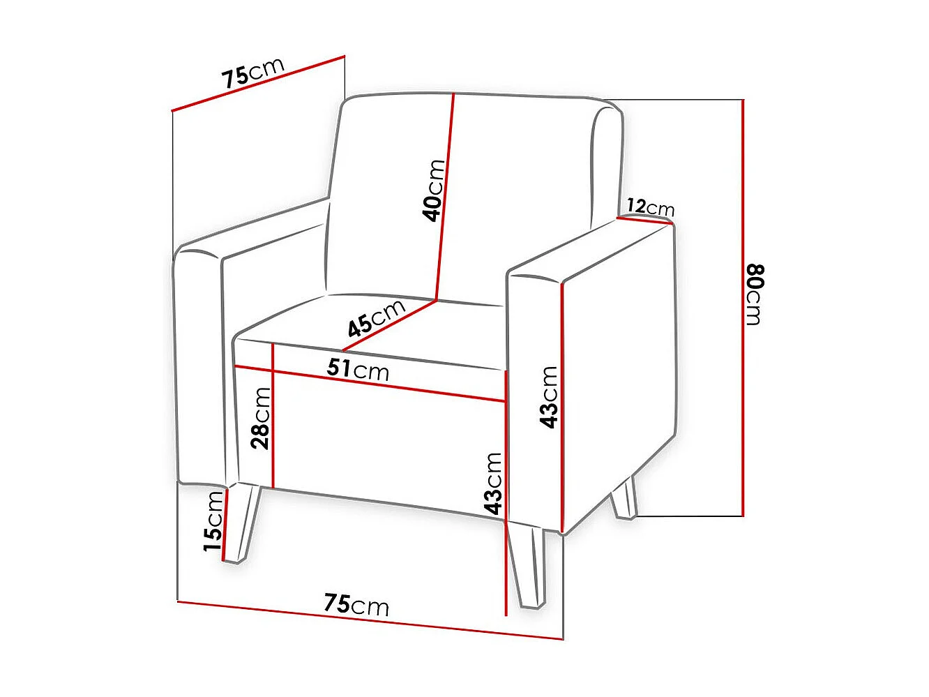Fauteuil Delbene 102, Gris, 80x75x75cm, Tissu, Pieds: Plastique