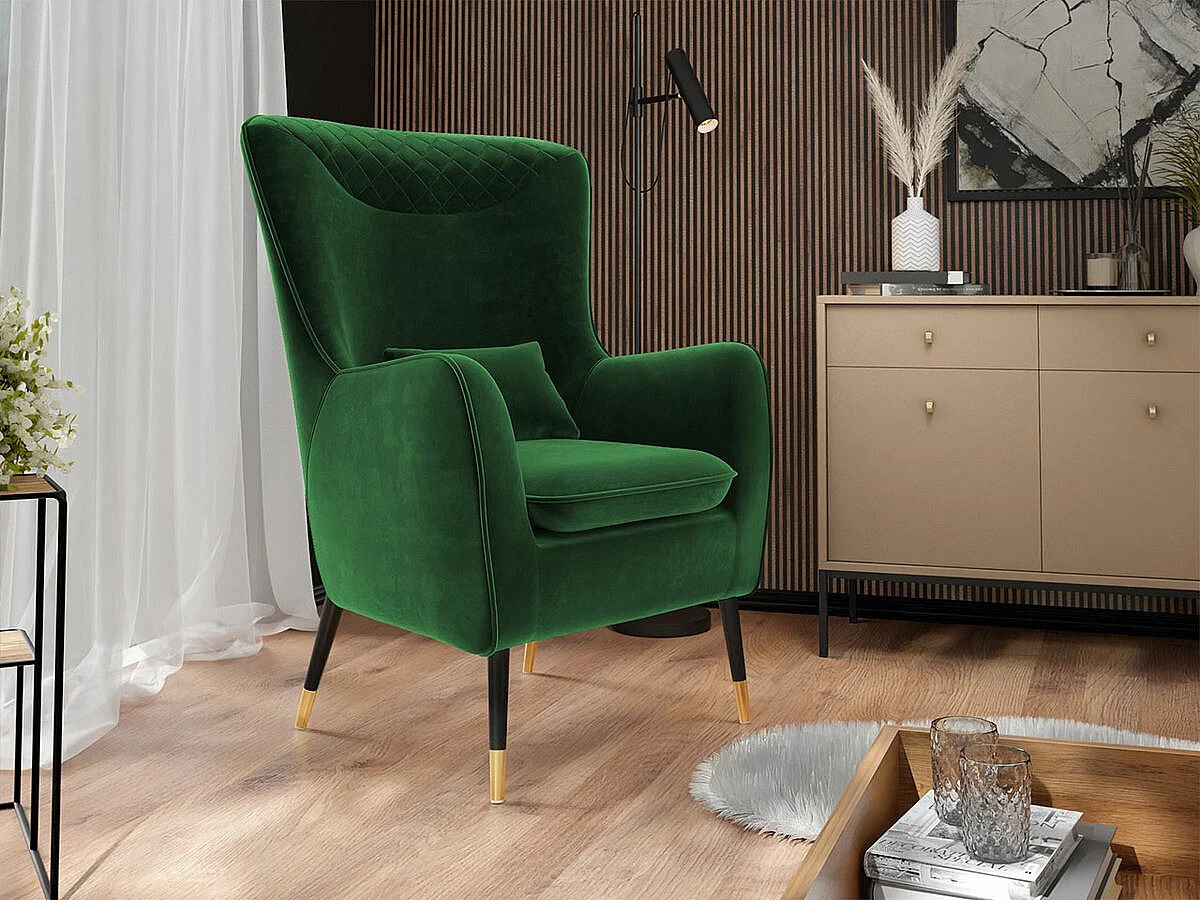 Fauteuil Orem 114, Vert, 103x79x87cm, Tapisserie, Pieds: Métal