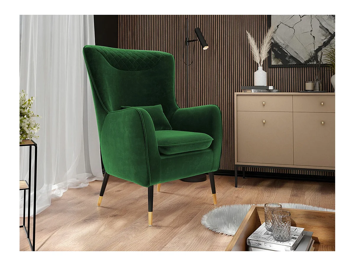 Fauteuil Orem 114, Vert, 103x79x87cm, Tapisserie, Pieds: Métal