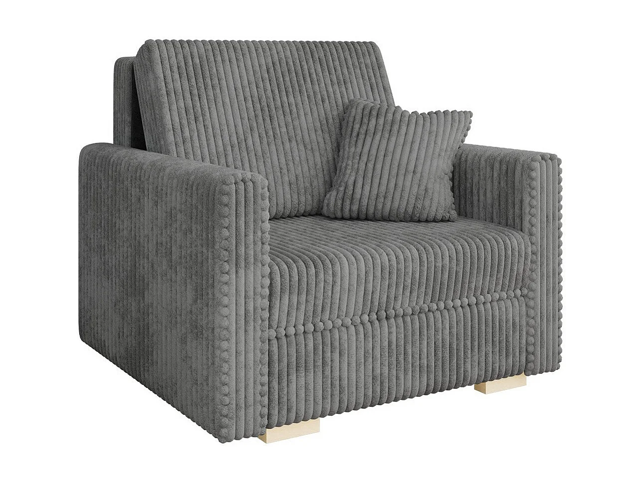 Fauteuil Columbus 207, Gris, 85x103x100cm, Tapisserie, Pieds: Bois