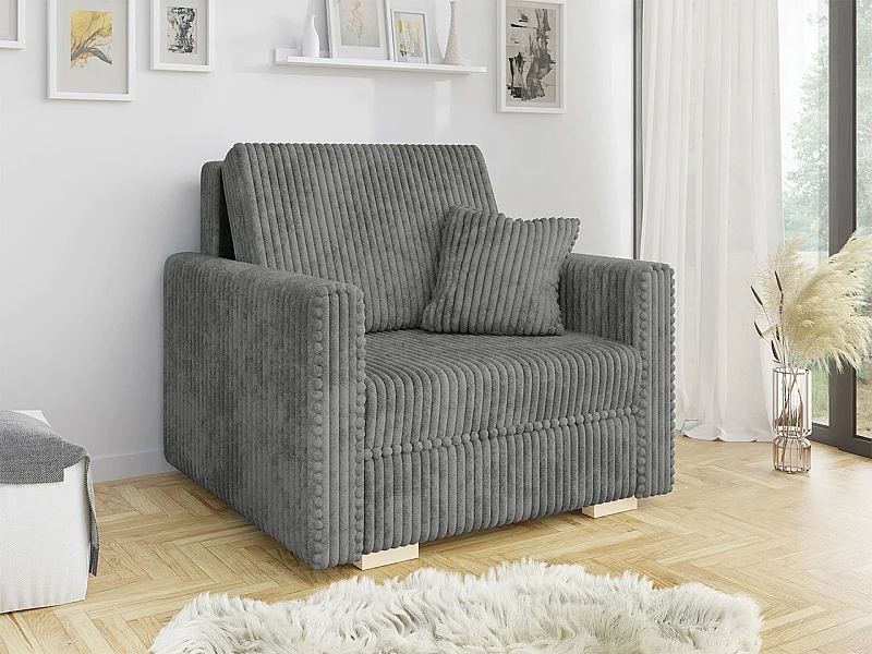 Fauteuil Columbus 207, Gris, 85x103x100cm, Tissu, Pieds: Bois, Mobilier déjà assemblé