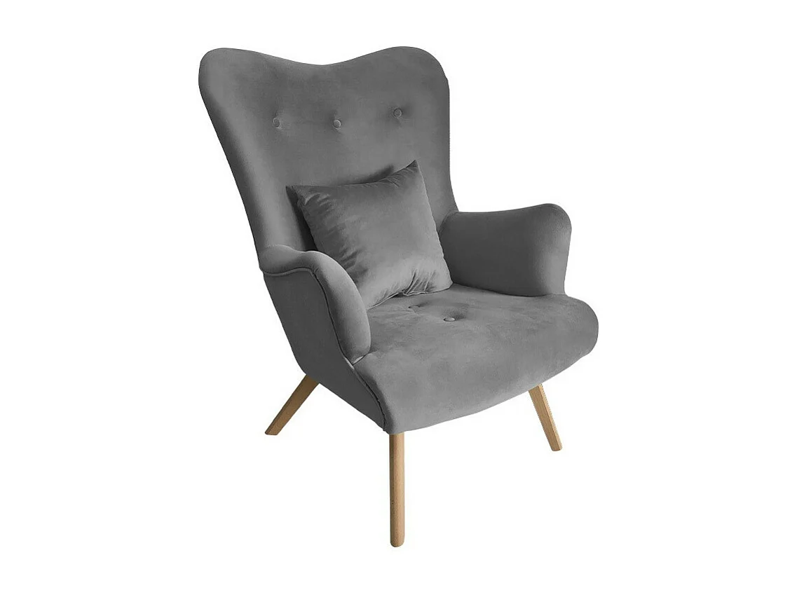 Fauteuil Clovis 102, Gris, 100x76x90cm, Tapisserie, Pieds: Bois