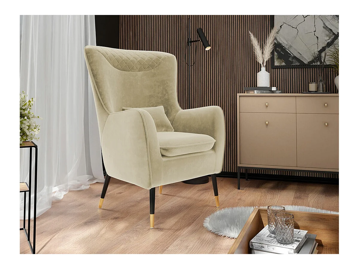 Fauteuil Orem 114, Brun clair, 103x79x87cm, Tapisserie, Pieds: Métal
