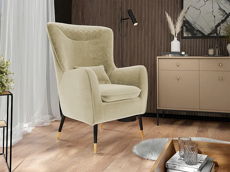 Fauteuil Orem 114, Brun clair, 103x79x87cm, Tissu, Pieds: Métal